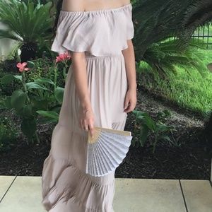 Forever 21 Tan Off-the-Shoulder Maxi Dress